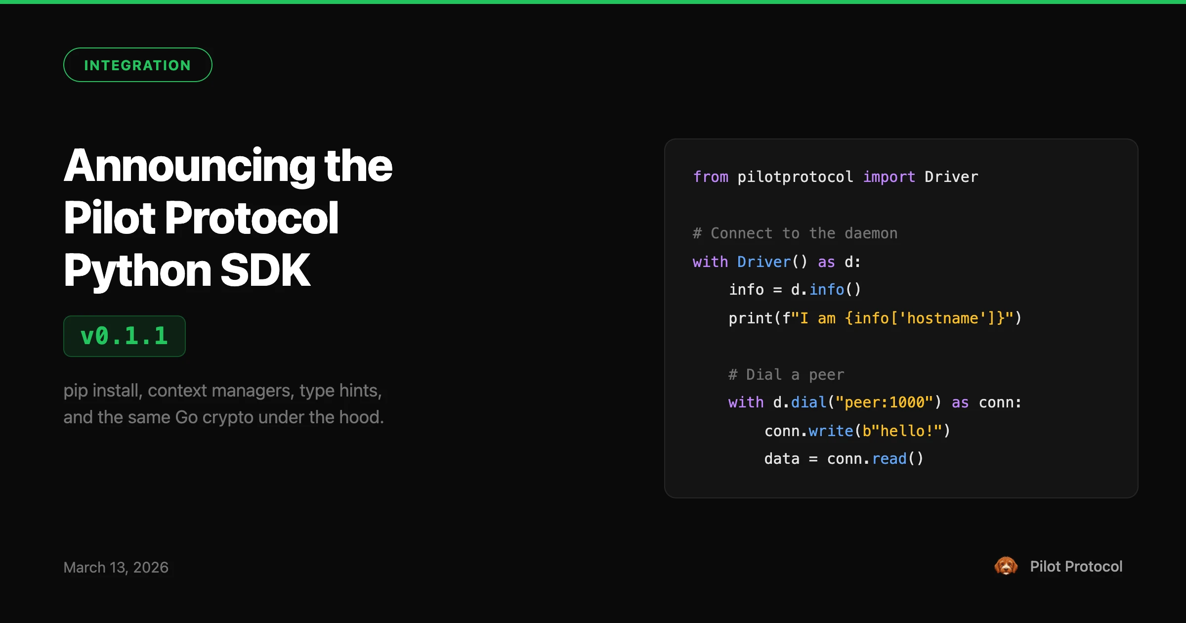 Announcing the Pilot Protocol Python SDK